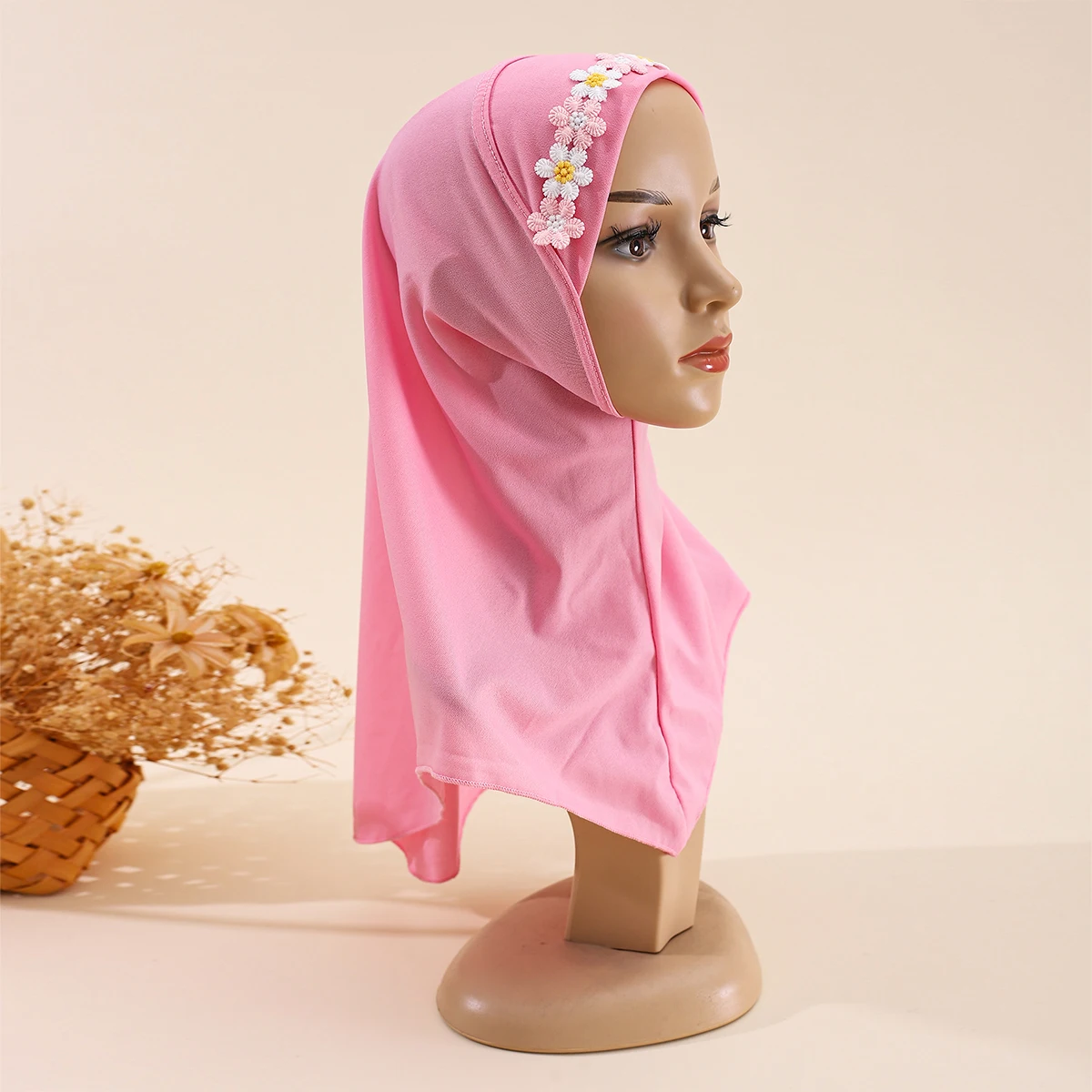 1 قطعة قبعات الحجاب زهرة فتاة وشاح عربي إسلامي حجاب إسلامي قبعة أميرة سحب على غطاء الرأس وشاح فتاة جميل 2-6 سنة