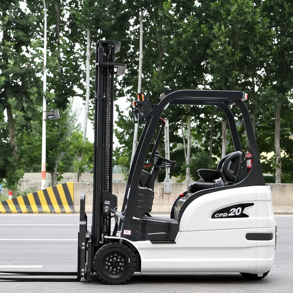 Three-wheeled Electric Forklifts with Lead-acid Batteries New Energy 2T Capacity Solid Tire Hydraulic Side Shifter for Sale
