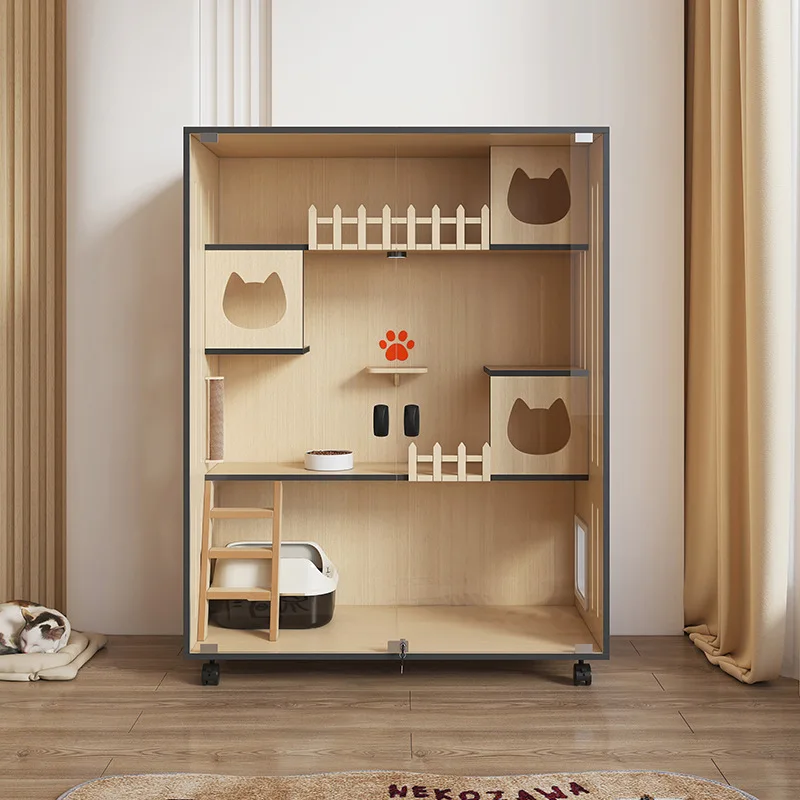 Cat Villa Home Luxury Cage Panoramic Cat Cabinet Wooden House Indoor House Nest Free Space