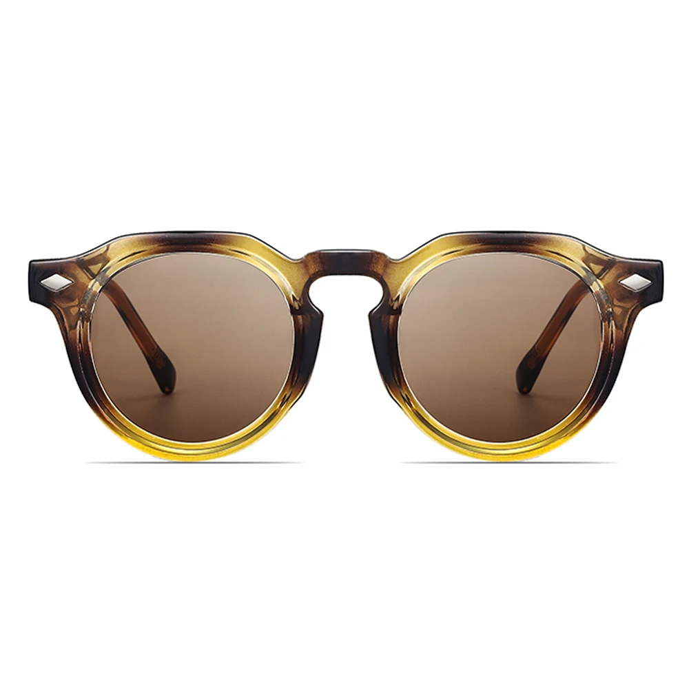 Kachawoo round sunglasses for women uv400 CP frame acetate retro sun glasses men decoration unisex European style black brown