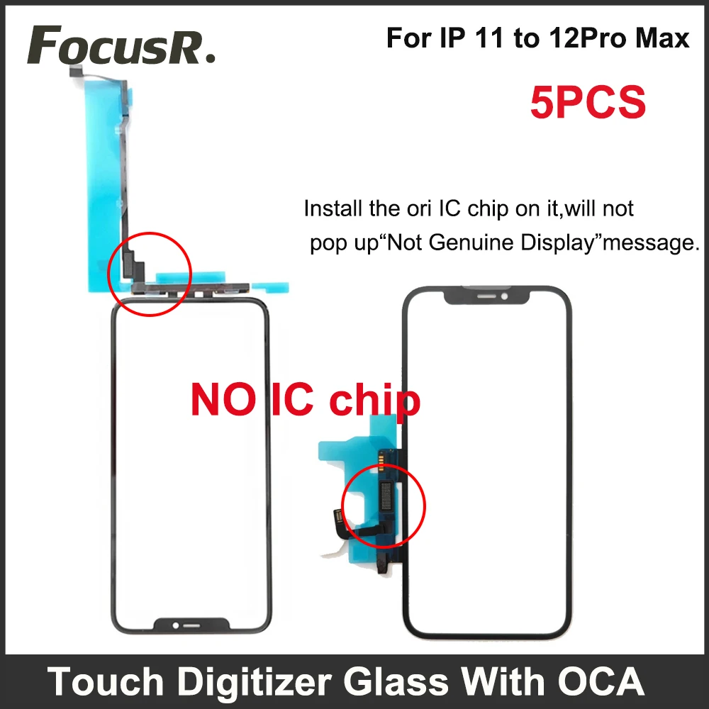 

5PCS NO IC Touch Panel Digitizer Screen Glass Display With OCA Glue For iPhone 11 12 Pro Max Ori Touch IC Chip Need Re-Install