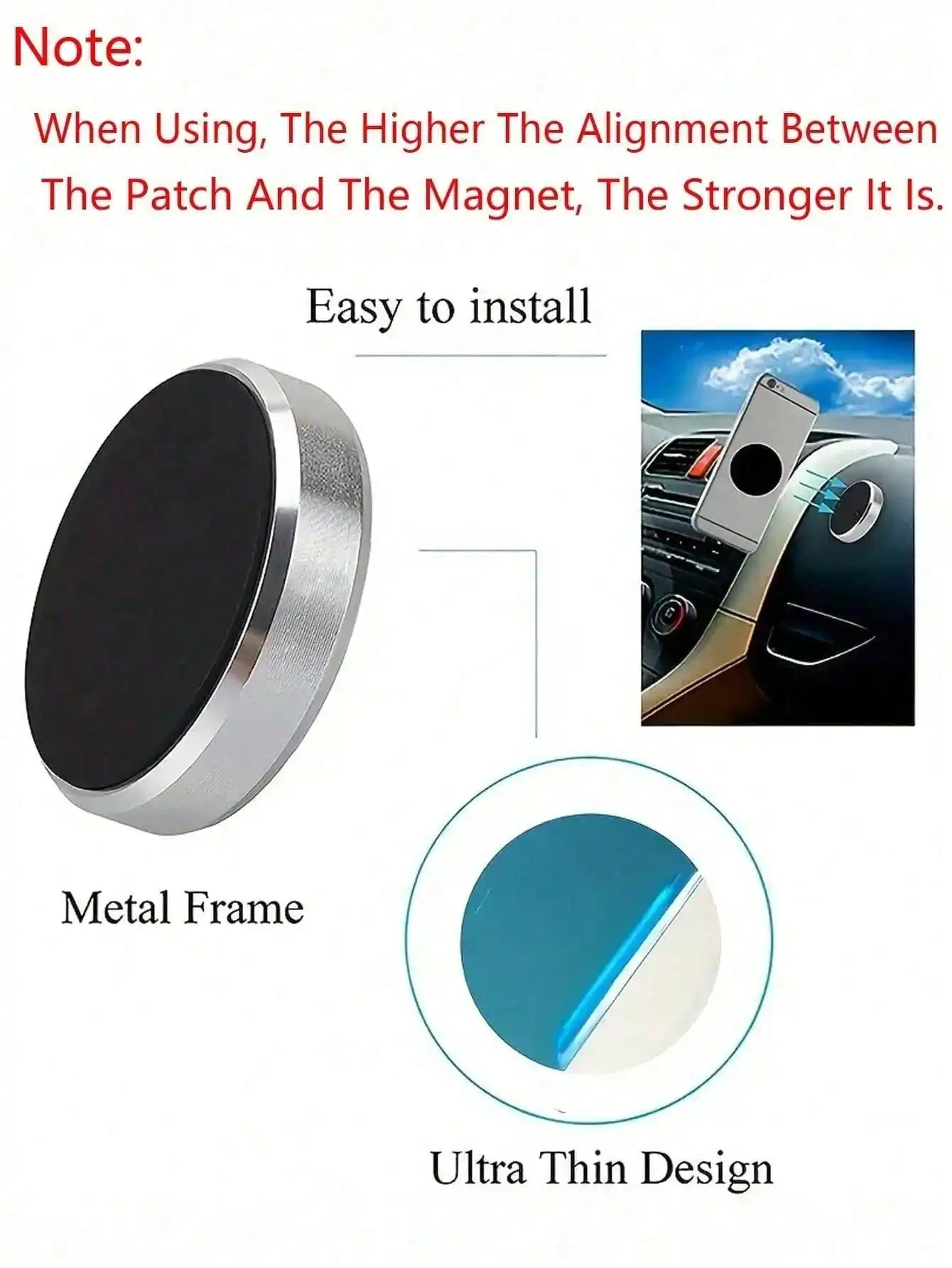 1/2 Round Magnetic Car Phone Holder, Strong Magnetic Attachment for Car, Multi-Angle Adjustable, Adhesive Mounting on Dashboard, Convenient for Driving, Navigation, and Phone Calls, No Visual Obstruction While Driving, Magnetic Design for Quick Attachment and Removal of Phone, Practical Car Interior Navigation Accessory