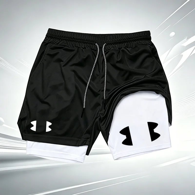 Herren 2-in-1 Gym-Shorts, schnell trocknend, doppellagig, mit Kompressionsfutter, Sommer-Lauf-, Fitness- und Trainings-Sportshorts W360 – Detail 4