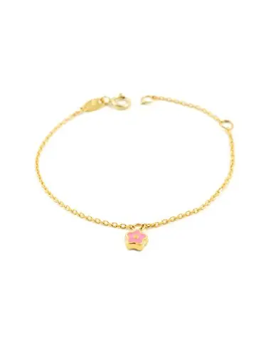 Baby bracelet yellow gold flower motif pink enamel (9kts)