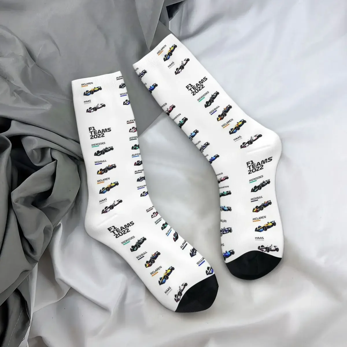 F1 Cars-Chaussettes Harajuku sulfToutes Saisons, Bas de Haute Qualité, Accessoires pour Homme et Femme, Cadeaux de Noël, 2022