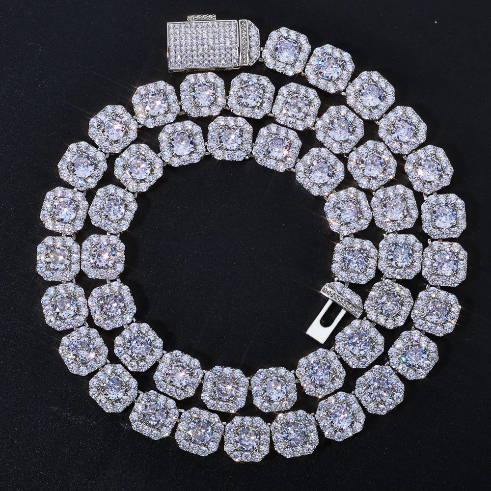 10/12MM Clustered Tennis Chain for Men Necklace Hip Hop Iced Out Zirconia Brass Rapper Rock Choker Jewelry