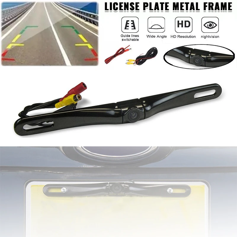 Car Metal Backup Camera, Rear View License Plate Reverse Camera Universal Night Vision For Pickup Camper Truck Car SUV RV
