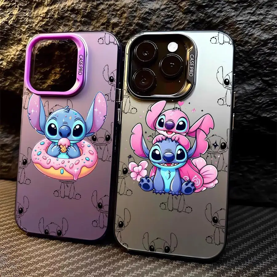 Cartoon Art Stitch Case For Apple iPhone 15 11 16 13 14 Pro Max 12 15 Plus 11Pro Matte Lens Protect Plating Phone Cover