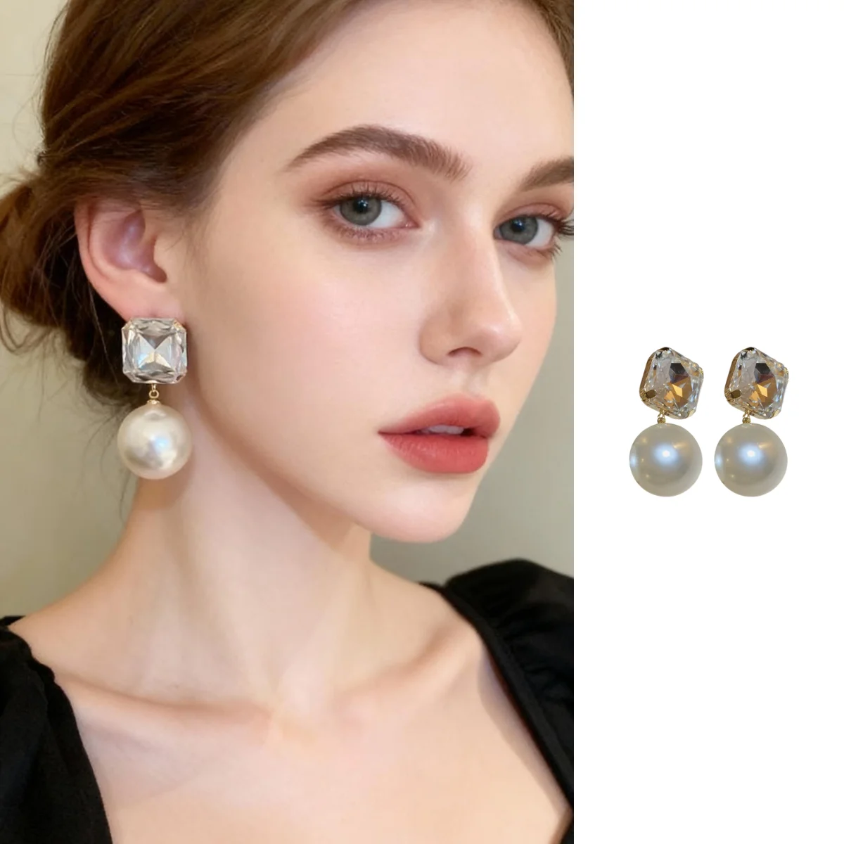 

Square Pearl Diamond Stud Earrings Stylish and versatile stud earrings Elegant and sparkling ear jewelry for women