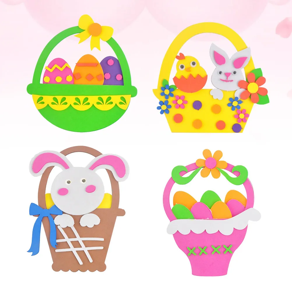 4Pcs Easter Cartoon Flower Basket Craft Kit Educational DIY Activity for Fine Motor Skills Imagination Development