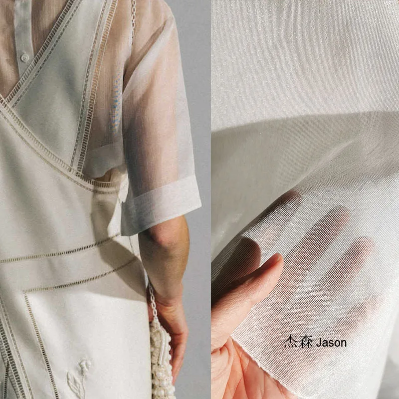 High Grade Micro Pearl Coat Clothing Fabric 90% Polyester 10% Linen Perspective Wide Vertical Cut Designer Fabric