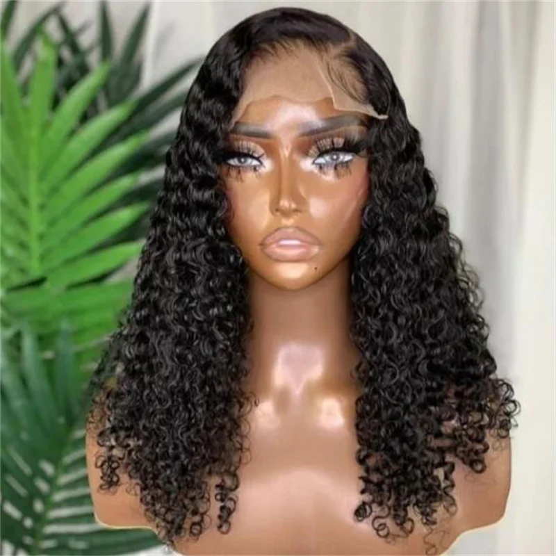 Long Natural Black Glueless 26Inch 180Density Kinky Curly Lace Front Wig For Women BabyHair Heat Resistant Preplucked Daily