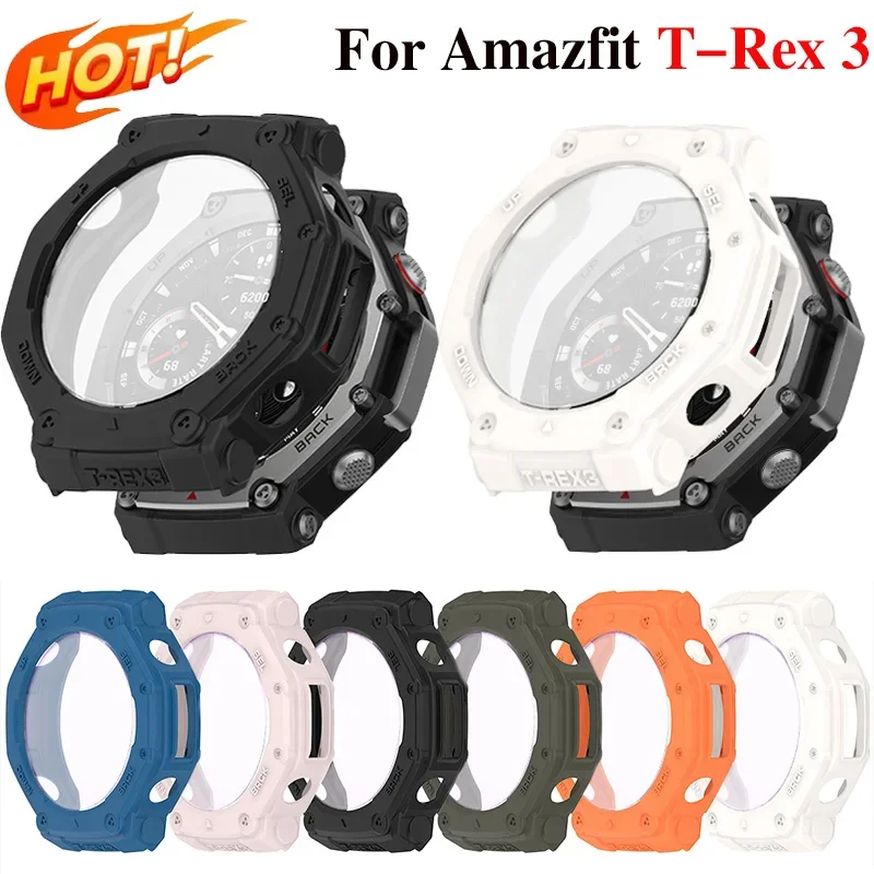 Glass+Case for Amazfit T-Rex 3 Anti-scratch Screen Protector Tempered Glass Film + Bumper Silicone Protective Cover Accessories