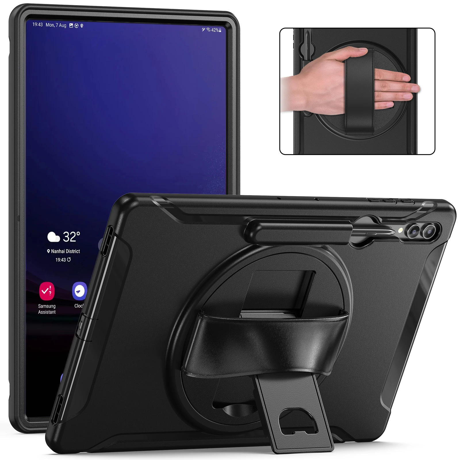 

Чехол для планшета Samsung Galaxy Tab S10 S9 S8 Ultra 14,6 дюйма, противоударный ремешок на запястье, задняя крышка со складным кронштейном, чехол для планшета