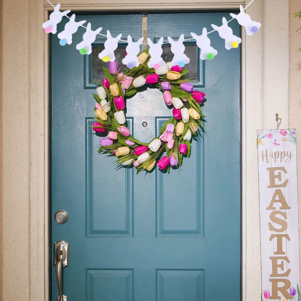 

Easter Bunting Banner White Bunny Decoration Lightweight Cute Party Hanging Flag Easter Party Background Flag Festival Hanging