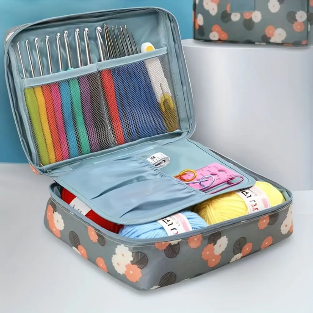 Neue mehrfarbige Kosmetiktasche mit Blumendruck, Aufbewahrungstasche mit mehreren Fächern, Stricken, Häkeln, Werkzeuge, Zubehör, Reisen
