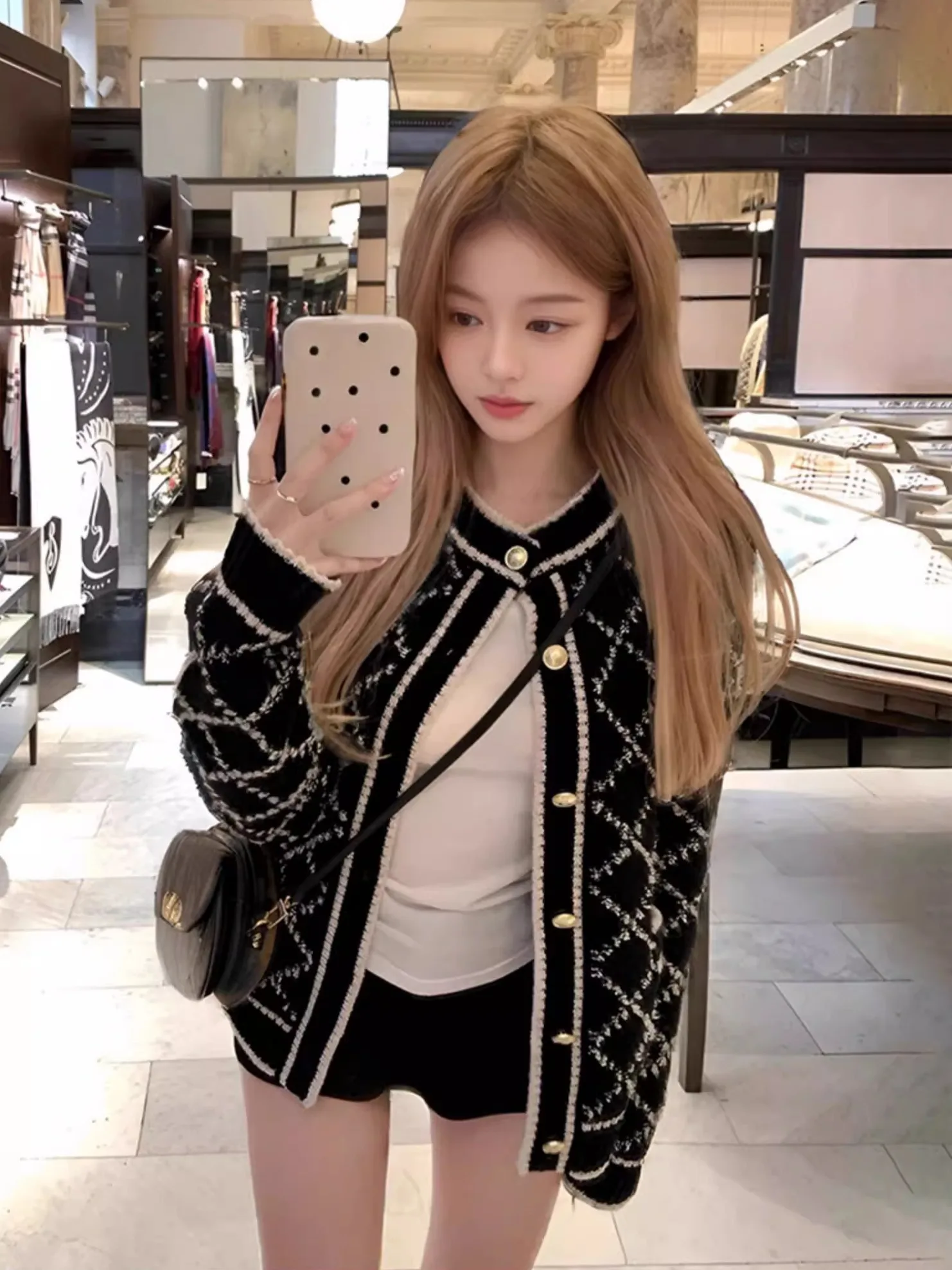 Hong Kong Style Luxury Light Luxury Small Fragrance Knitted Cardigan Women's Loose Fashion Sweater Outerwear Retro Style Long...