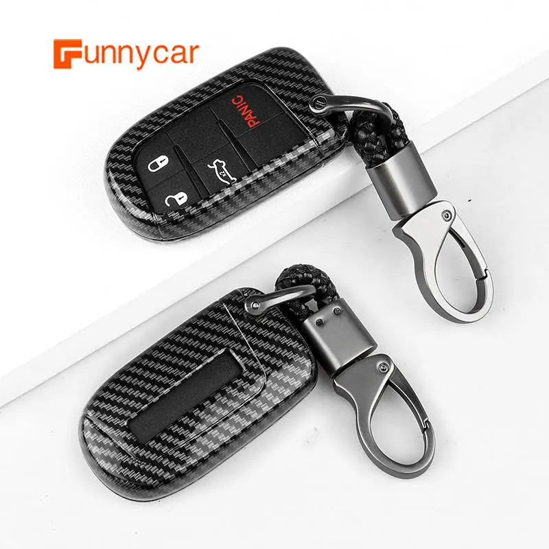 

Carbon Fiber ABS Car Key Case For Fiat Jeep For Dodge Ram 1500 Journey Charger Dart Challenger Durango Protective Shell Buckle