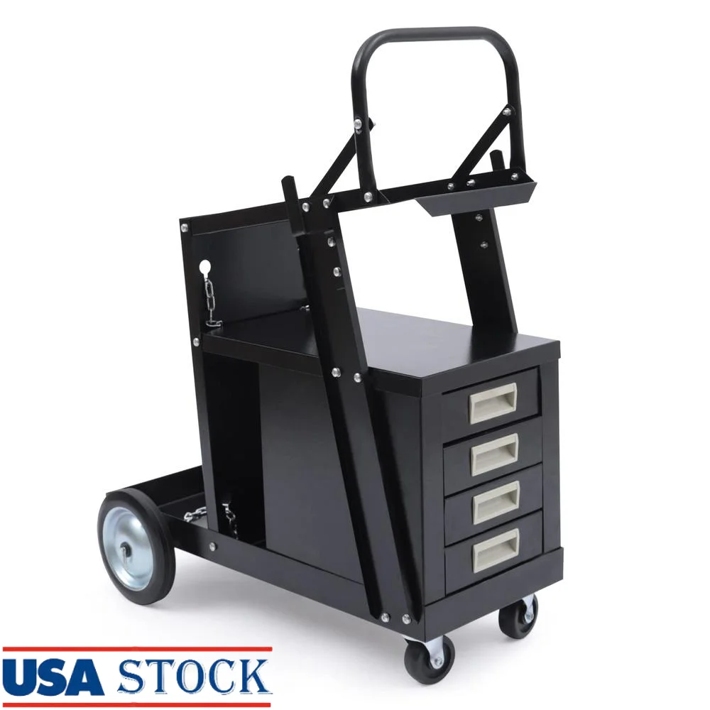 

Welder Cart 4 Drawers Welding Plasma Cutter Storage TIG MIG Handle Steel Construction Swivel Wheels Ideal Garage Workshop Repair