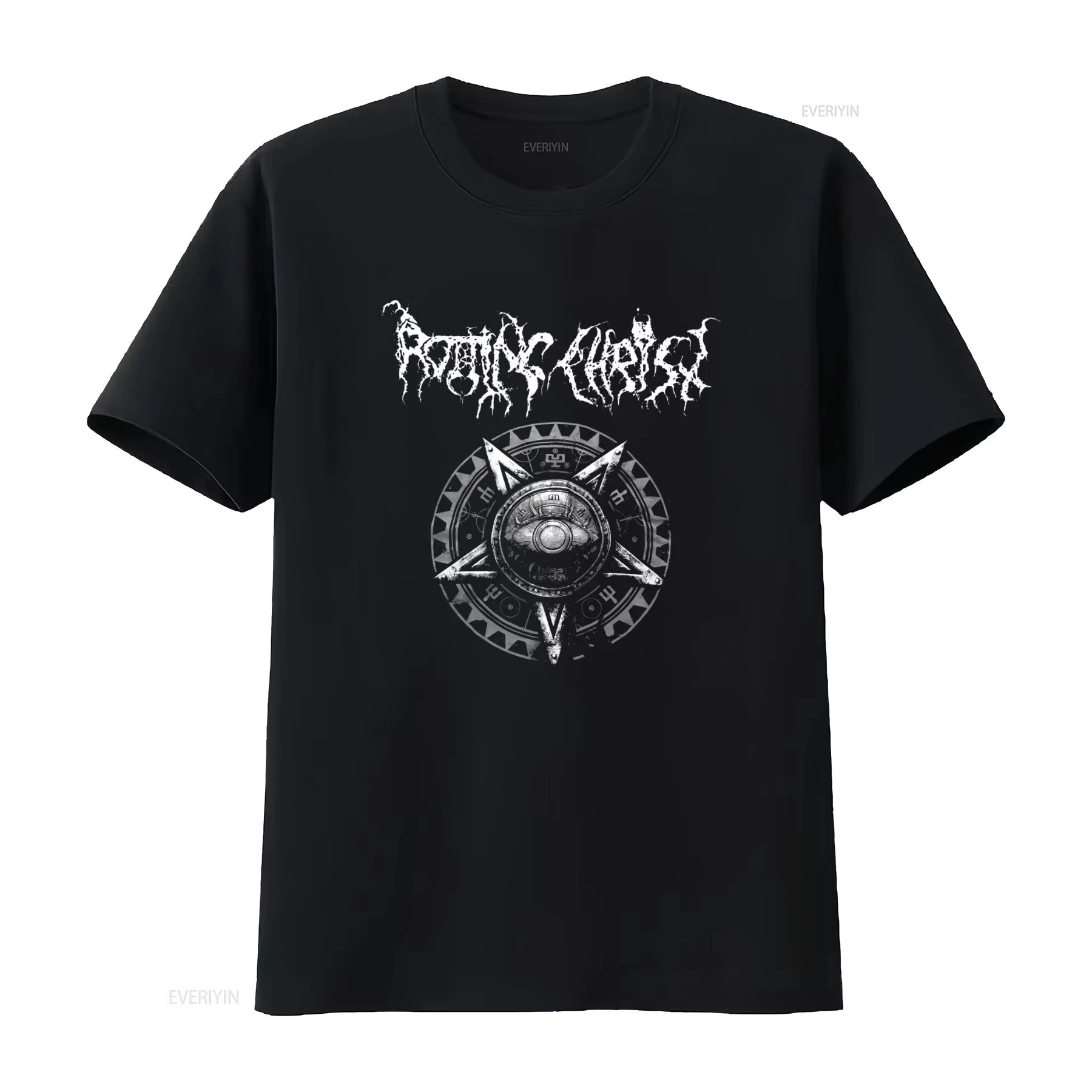 2026 Rotting Christ Greek Black Metal T Shirt with Eye Symbol and Pentagram Design vintage Washed fashion