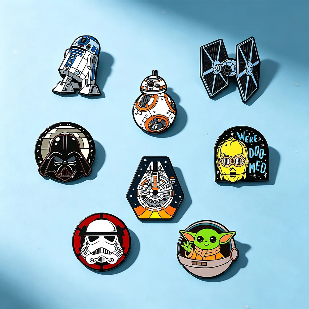 8pcs Star Wars Brooch Set Enameled R2-D2 BB-8 TIE Fighter Darth Vader Stormtrooper Fashion Metal Badges for Backpack image 5