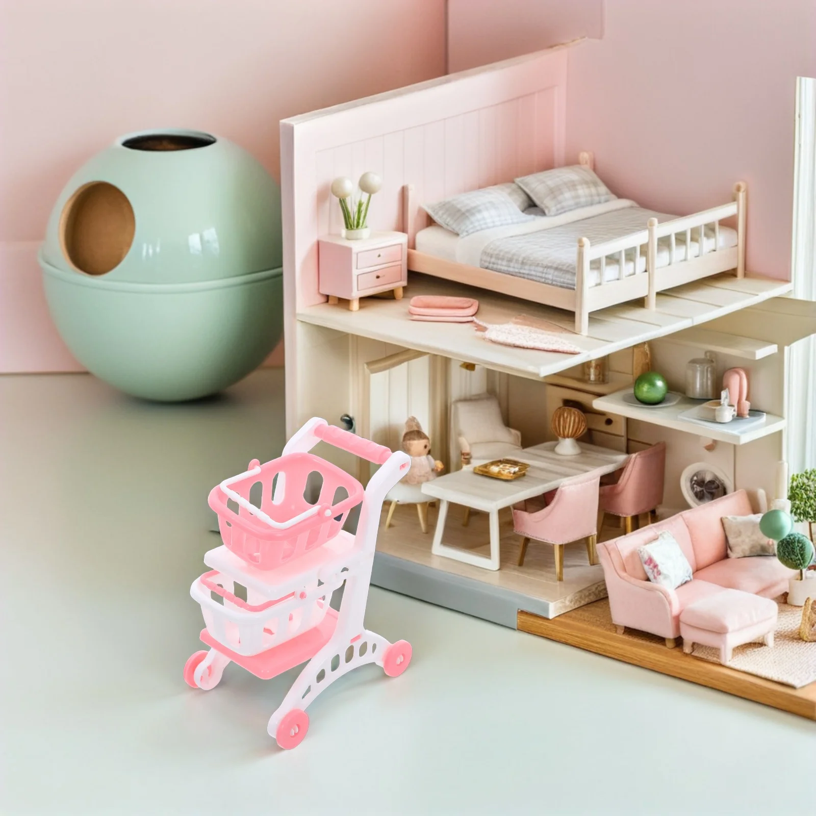 8個 子供用スーパーマーケットショッピングカート ミニ食料品カート 幼児向けごっこ遊び用 二層収納 軽量 屋内用