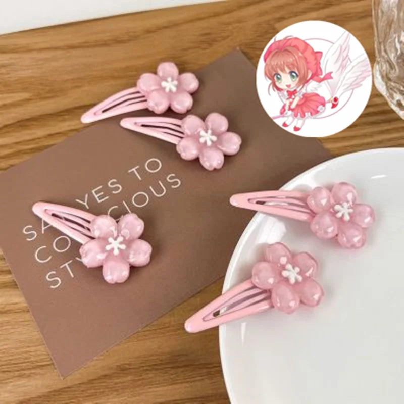 Gentle Creamy Flower Card Captor Sakura Hairpin Sweet Side Clip Girl Headwear Cute Hairpins Kawaii