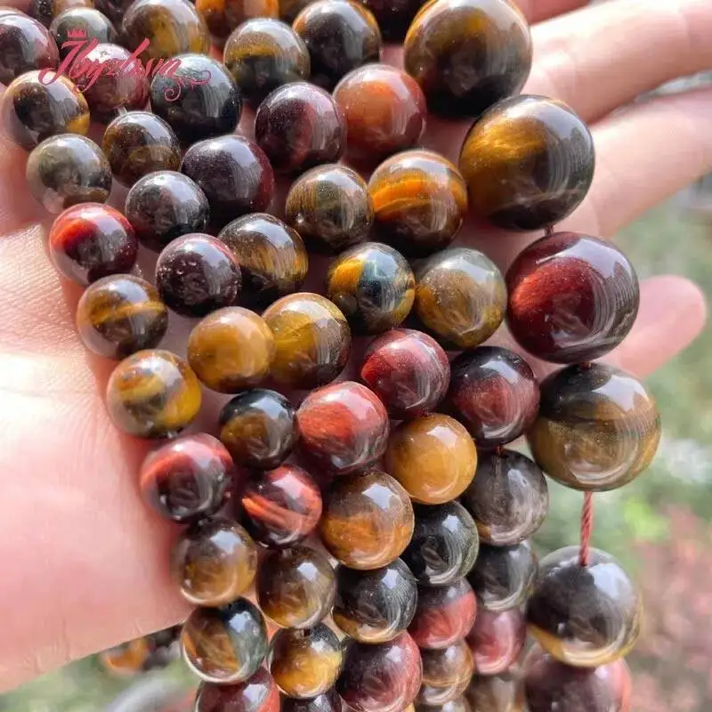 8/10/12/14 مللي متر عين النمر الطبيعي متعدد الألوان السلس حجر الخرز فاصل فضفاض ل عقد دي اي واي سوار صنع المجوهرات ستراند 15" #4