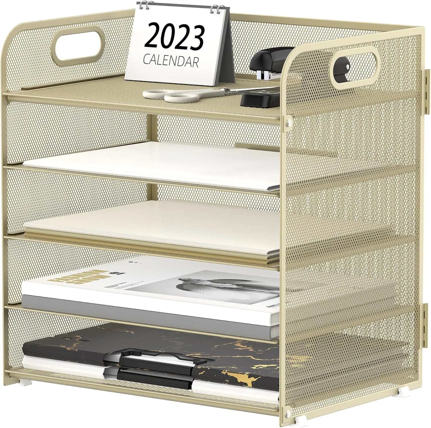 

Органайзер для документов на 5 лотков с ручкой, розово-золотистый, для офиса, дома, школы