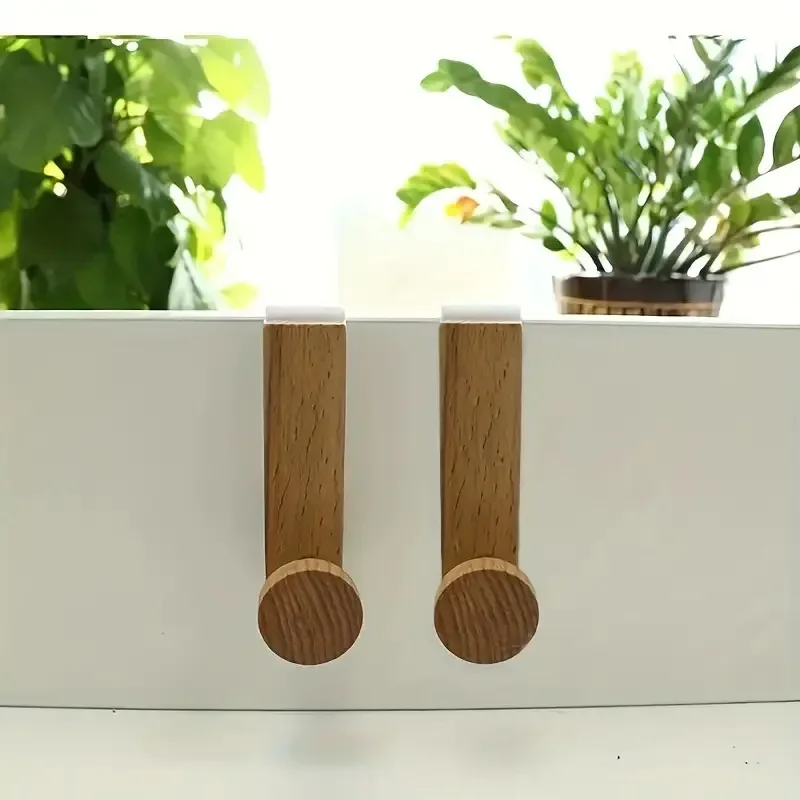 1 Stück/2 Stück Wandmontiertes Türhängerregal aus Naturholz – platzsparender Handtuch- und Garderobenständer aus Holz mit gebogenen Haken, einfache Installation
