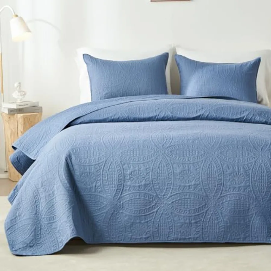 

Комплект постельного белья Queen Quilt: Ультразвуковой стеганый комплект-покрывало (Bluish Grey) для кроватей Full/Queen, легкое, мягкое, в современном стиле, с узором «Монеты»