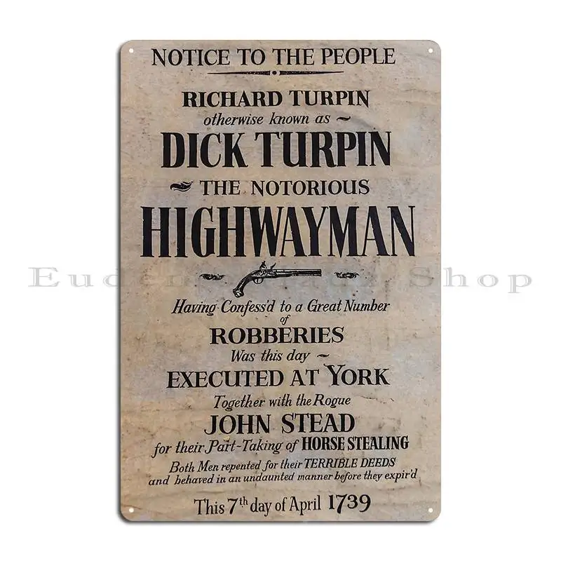 Dick Turpin Highwayman Metal Signs Garage Create Wall Decor Wall Decor Wall Decor Tin Sign Poster