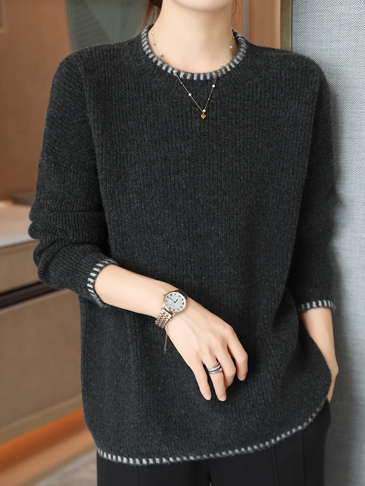 

Classic 100% Merino Wool Women Sweater Autumn Winter Female O-Neck Knitwear Thick Solid Pullover Long Sleeve Casual Clothes Tops