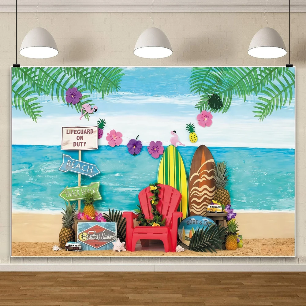 Summer Beach Paradise Photo Background Sail Boat Kids Birthday Cake Smash Photography Backdrop Aloha Hawaii Photo Studio Props