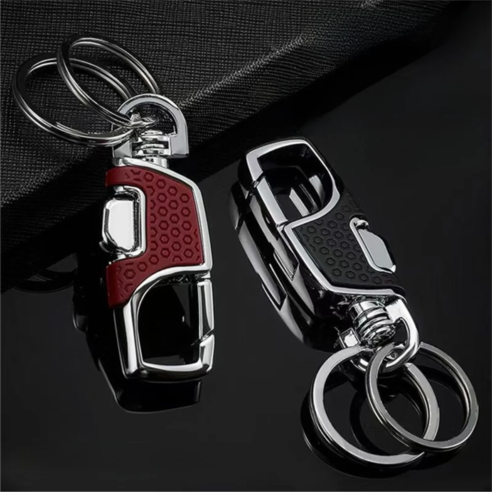 Fashion One Click Open Car Key Chain Thickened Black Clasp Belt Key Chain Portable Loss-proof Double Ring Key Chain Gifts