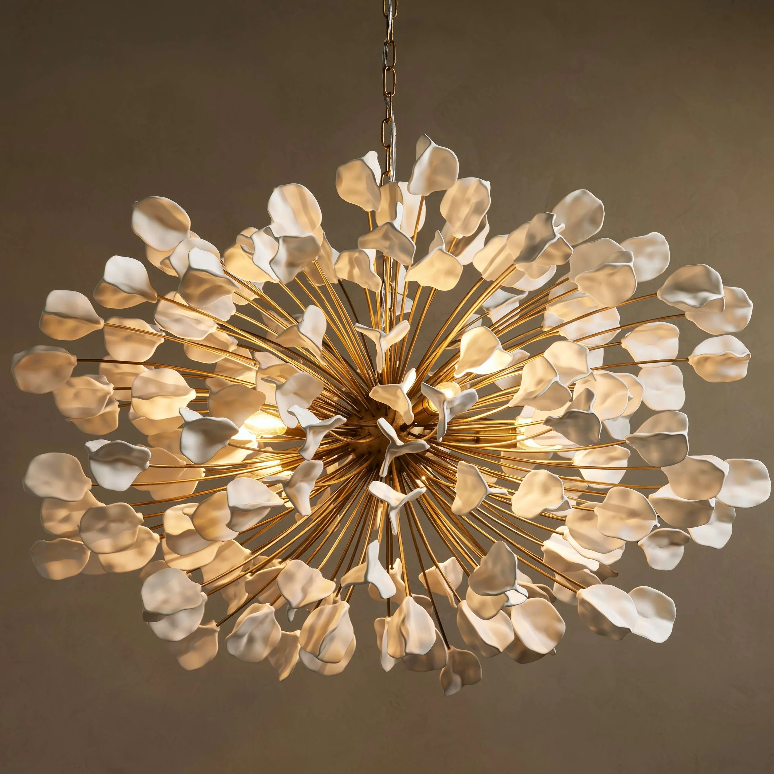 Nordic Creative Organic Handmade Ivory Ceramic Petals Chandelier for Living Room Bathroom Covered Patios