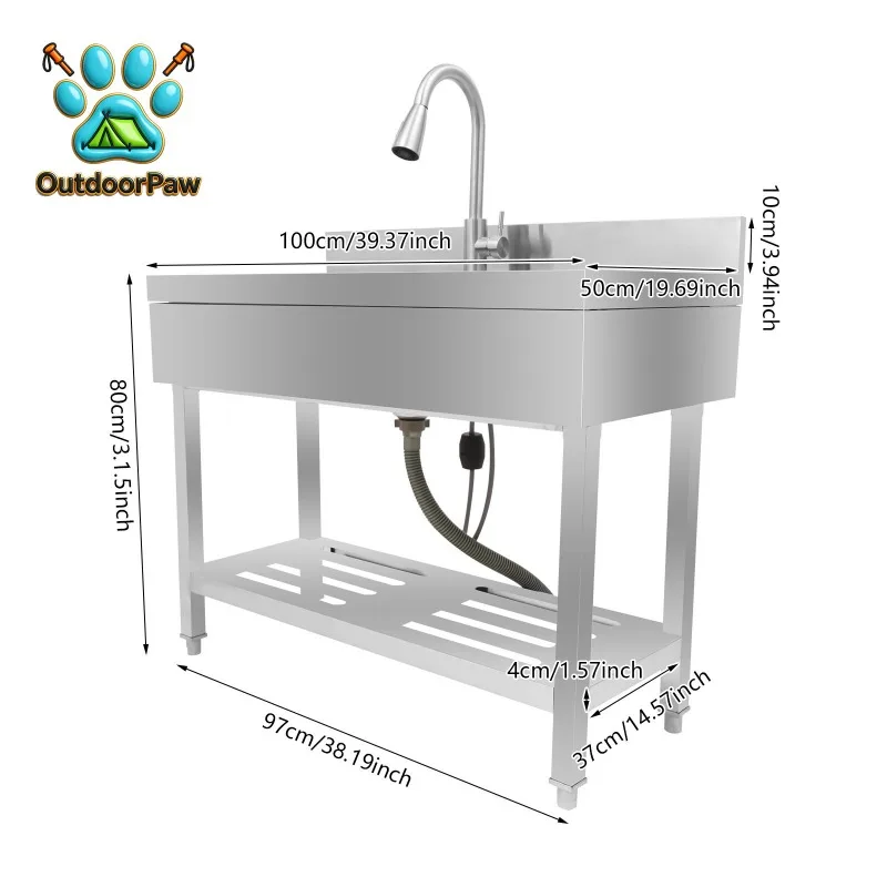 201 Stainless Steel Utility Sink Single Bowl 13Gal Capacity Anti-Splash Sound Absorbing with Faucet for Home Restaurant