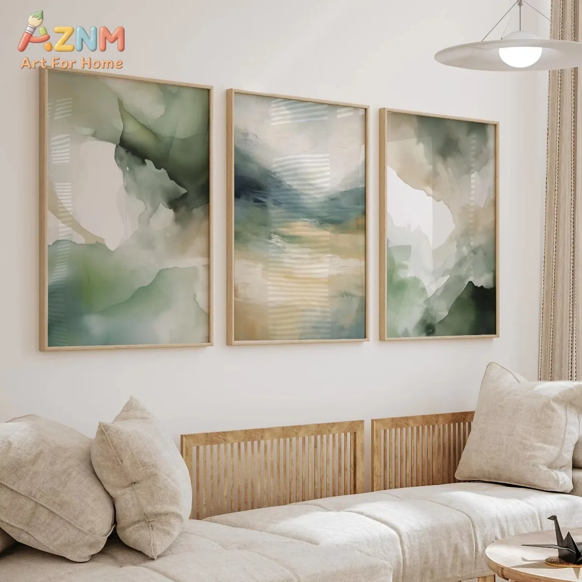AZNM Sage Green Abstract Prints Set of 3 Neutral Soft Green Paintings Green Abstract Room Artwork Modern Printable Wall Art Gift