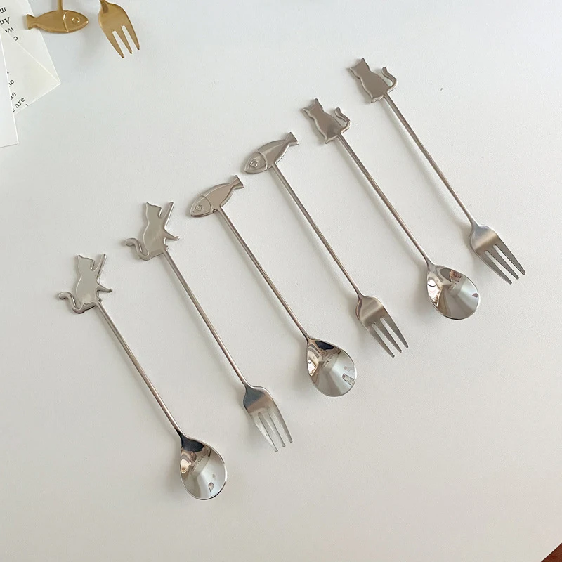 Colher de aço inoxidável para café e chá, utensílios de cozinha, pinturas bonitos, para as crianças, presentes para estudantes, 304