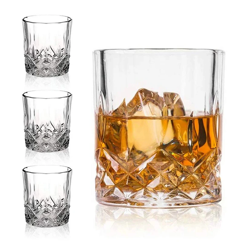 Old Fashioned Whiskey Glasses (Set of 4), 8 Oz Unique Bourbon Glass, Ultra-Clarity Double Old Fashioned Liquor Vodka Bourbon