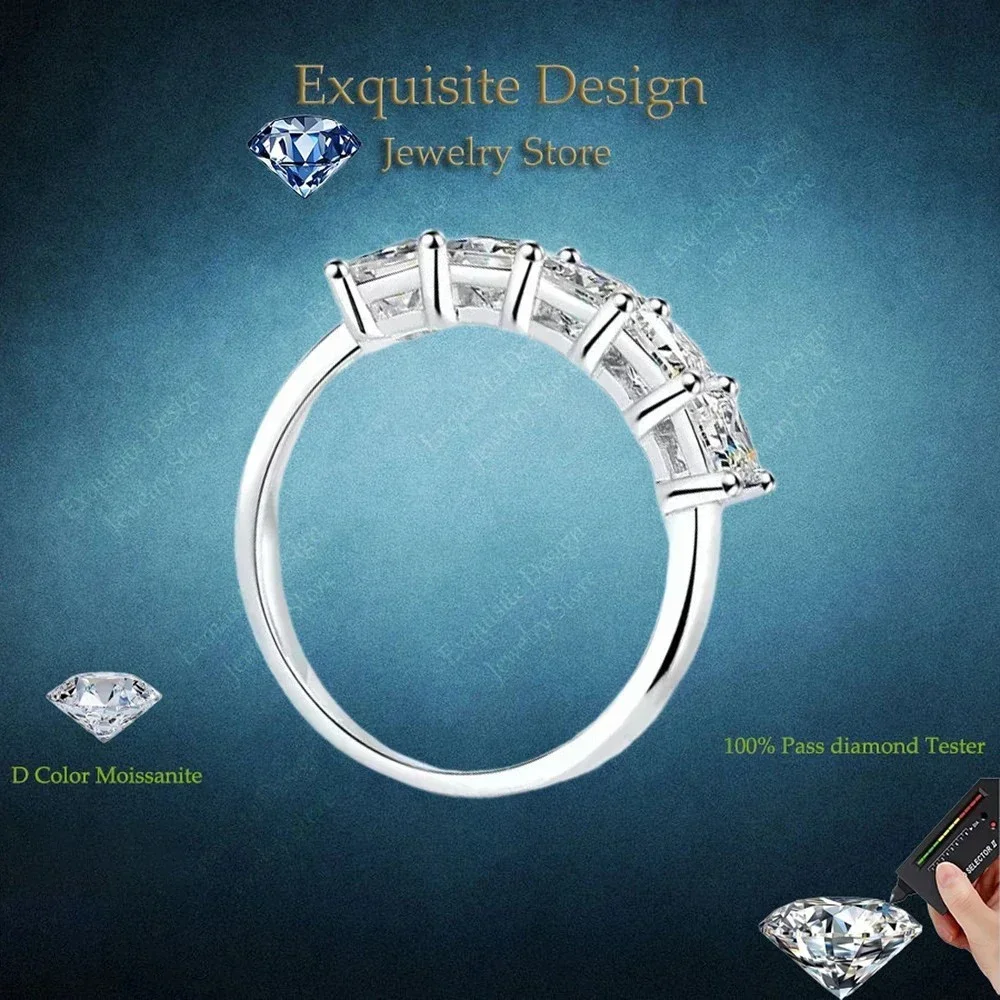 Exquisite Store PT950 Platinum 5pcs Moissanite in All 2 Carat Wedding Rings for Princess, Women 18K White Gold Ring