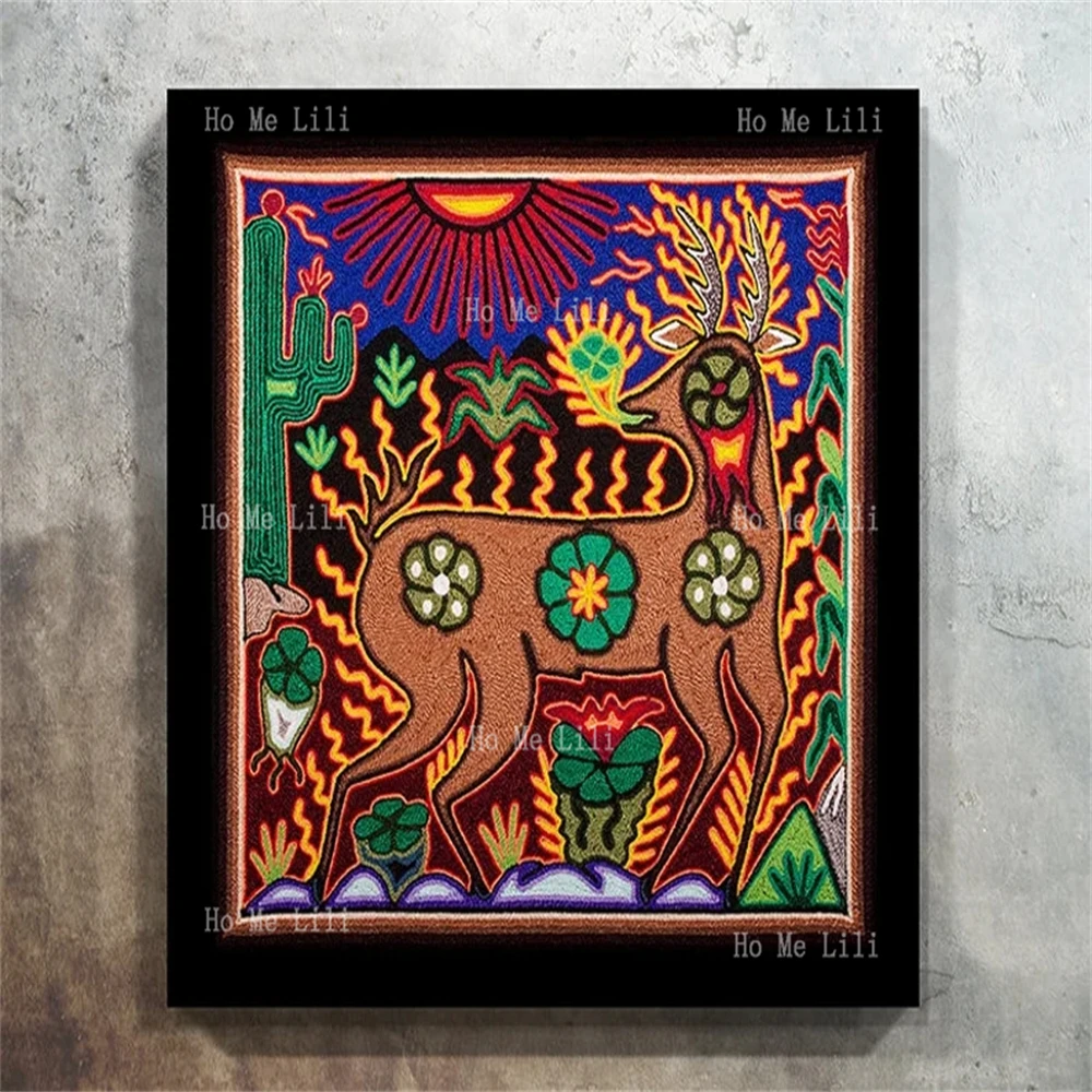 Mexican Wall Art Printed With Huichol Decoration