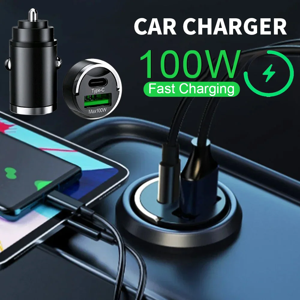 

Metal Ring Car Charger Lighter PD100W Mini Quick Charge USB Lighter Port Durable High Efficiency Invisible Aluminum Alloy Case