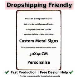 Dropshipping Friendly Custom Sign Personalised Metal Wall Art Vintage Signboard Customize Plaques Fast Production
