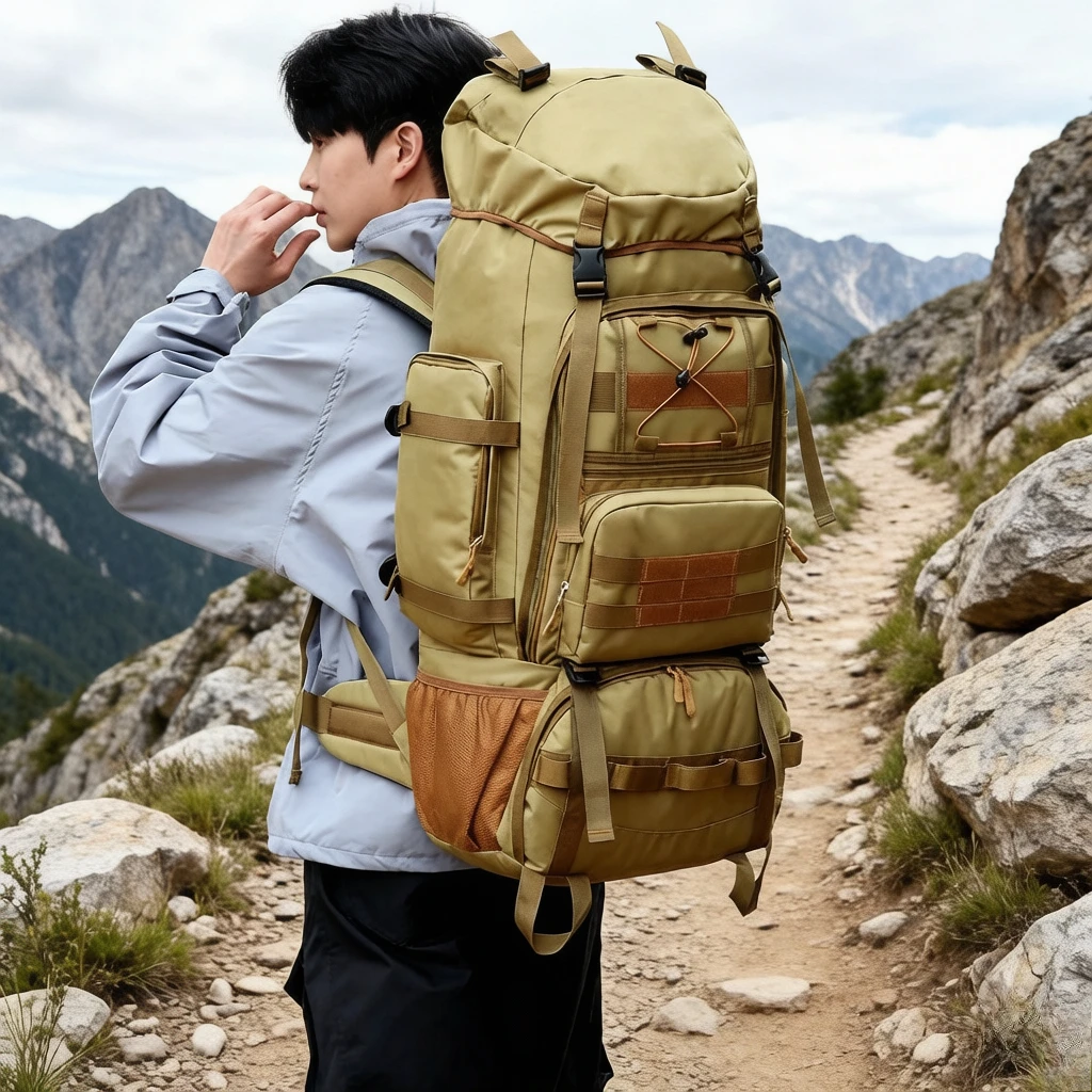 Large Outdoor Hiking Trekking Backpack,Travel Camping Double Shoulder Pack, Wear-Resistant Water-Repellent Breathable for Unisex