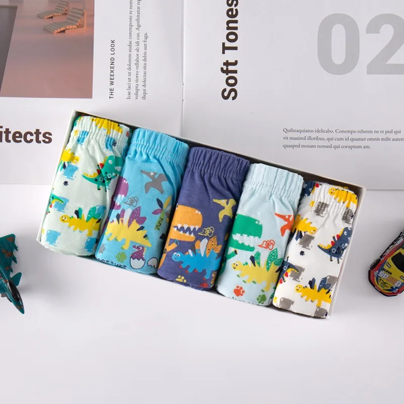 5/10Pcs Kids Boy Underwear Briefs Dinosaur Print Stripes Solids Toddler Boys Comfort Boy Briefs Underpants 2-14T