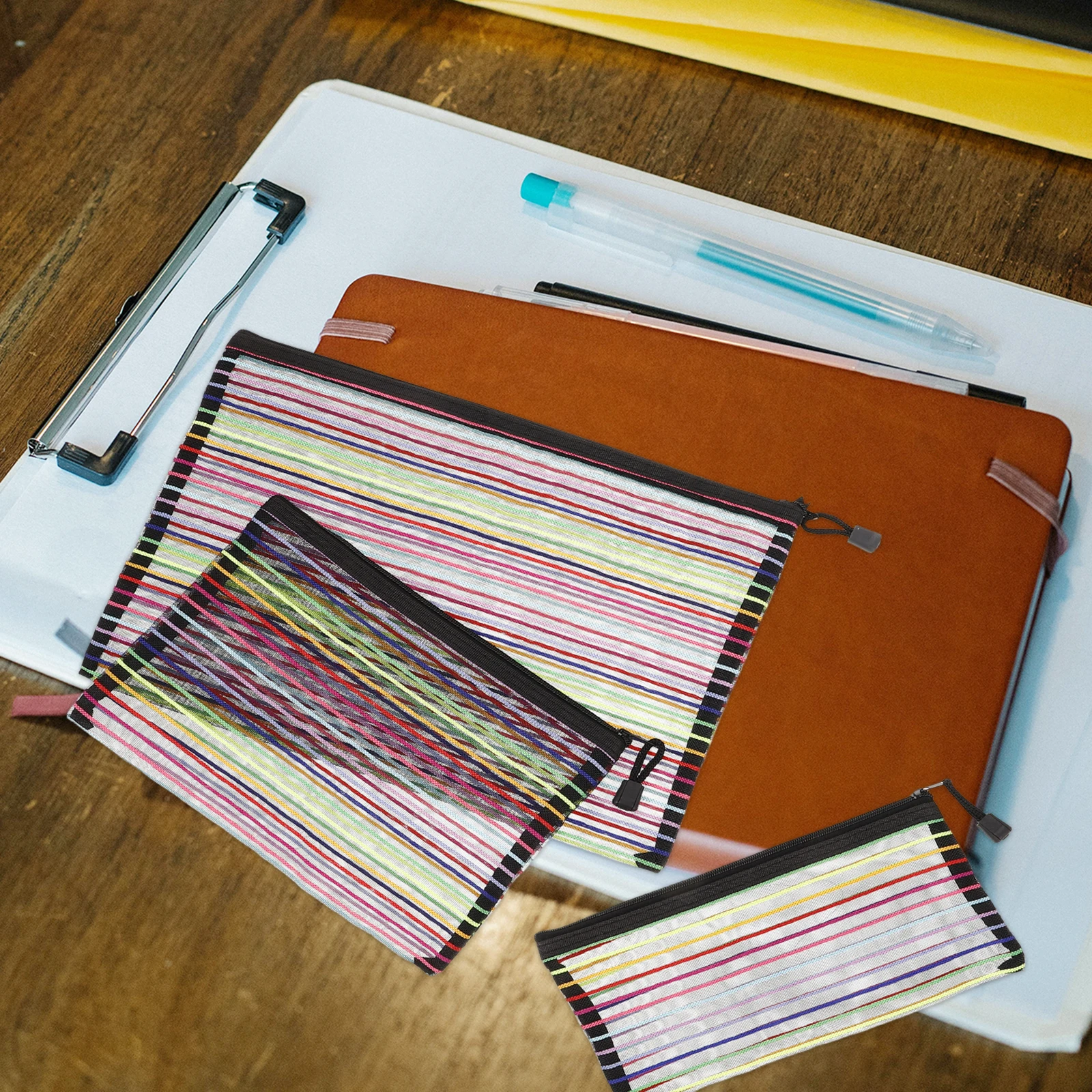 

3Pcs Nylon Mesh Zipper File Pouches Colorful Portable Organizer Bags for Documents Papers Office School Travel