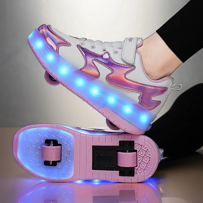 Children's Casual Shoes Invisible Double-wheel Mi Removable Youth Charging with Lights Colorful Luminous Shoes