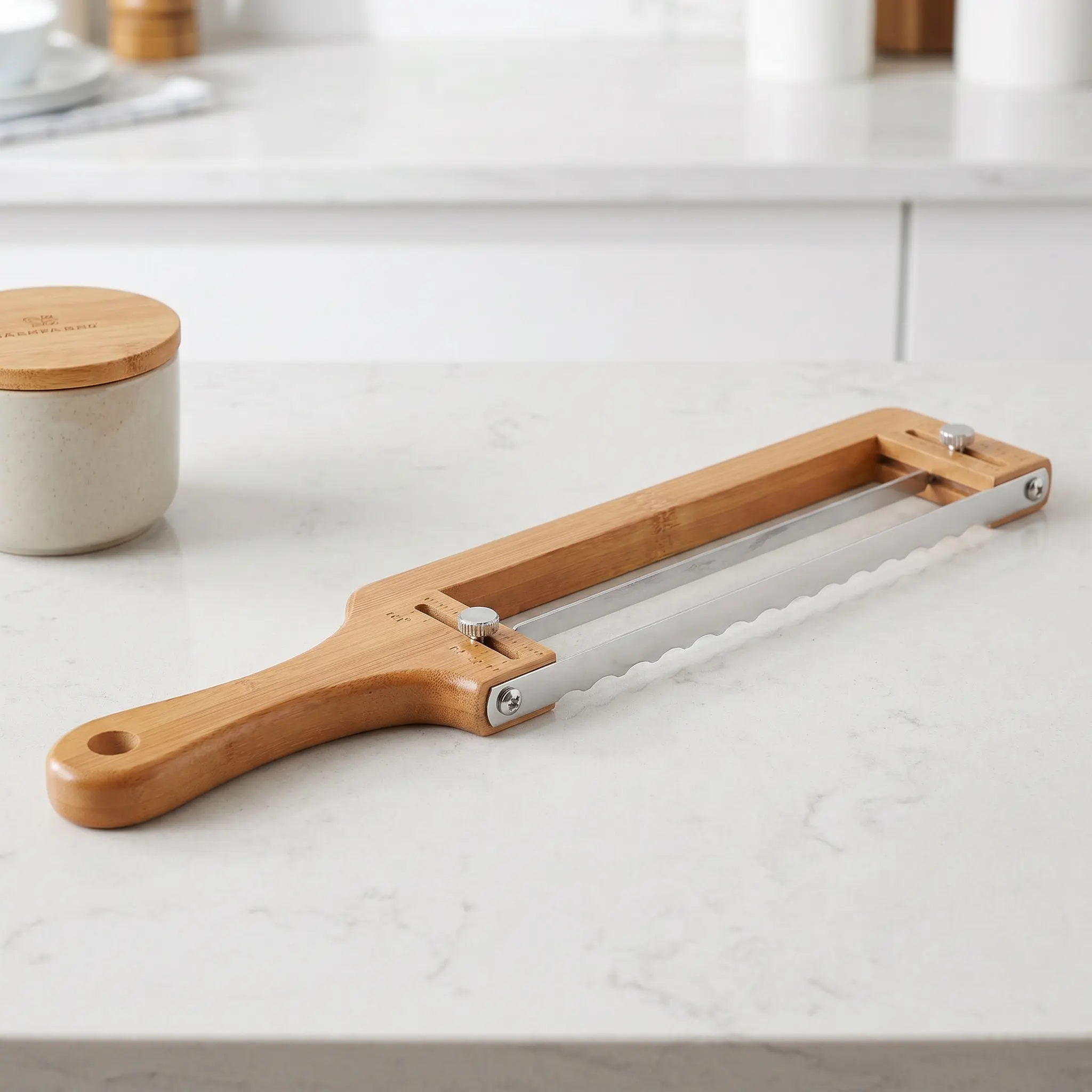 Premium Bamboo Bread Slicer with 5 Adjustable Cutting Slots 1 2 3 4 5 Cm Thickness Control for Homemade Sourdough Rye and