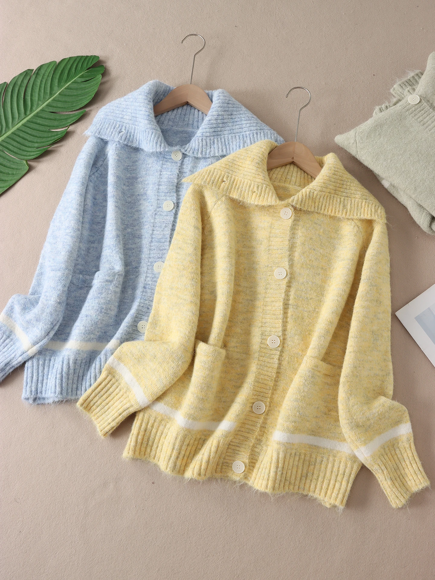 

New Winter Women's Knitted Sweater Coat Loose Fit Color Woven Soft Feeling Double ket Comfortable Warmth Long Sve